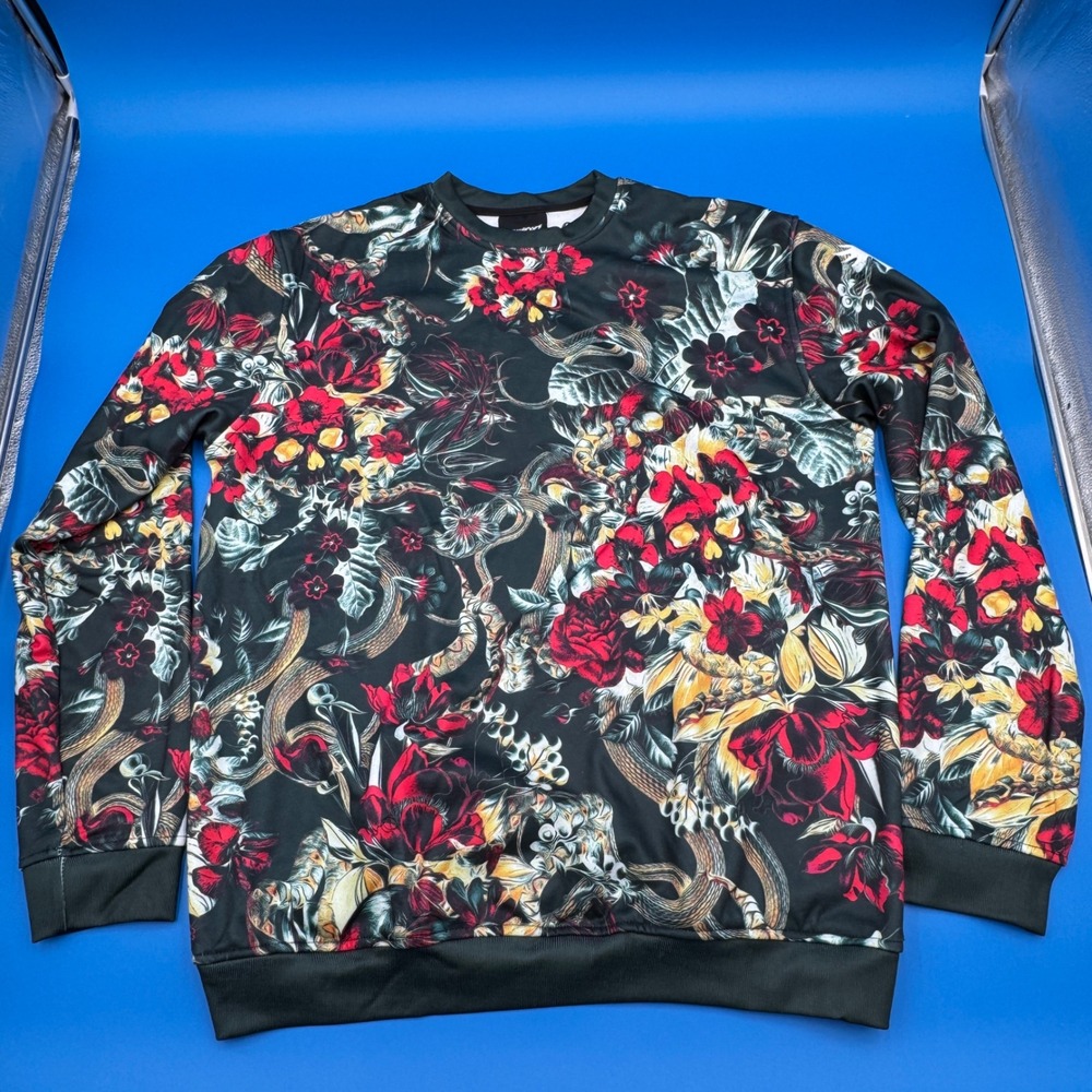 FRESHHOODS Mens Floral Snake All‎ Over Print Crewneck Sweatshirt XL